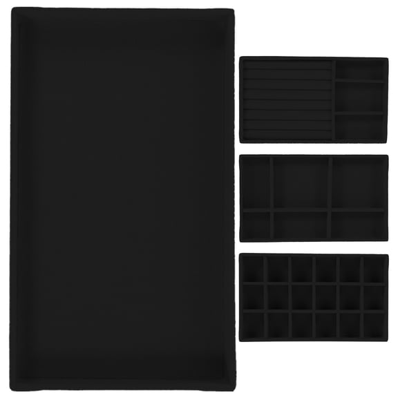 Black Jewelry Organizer Tray for Home Use with Multigrid Storage Density Board and Lint Paper 4pcs