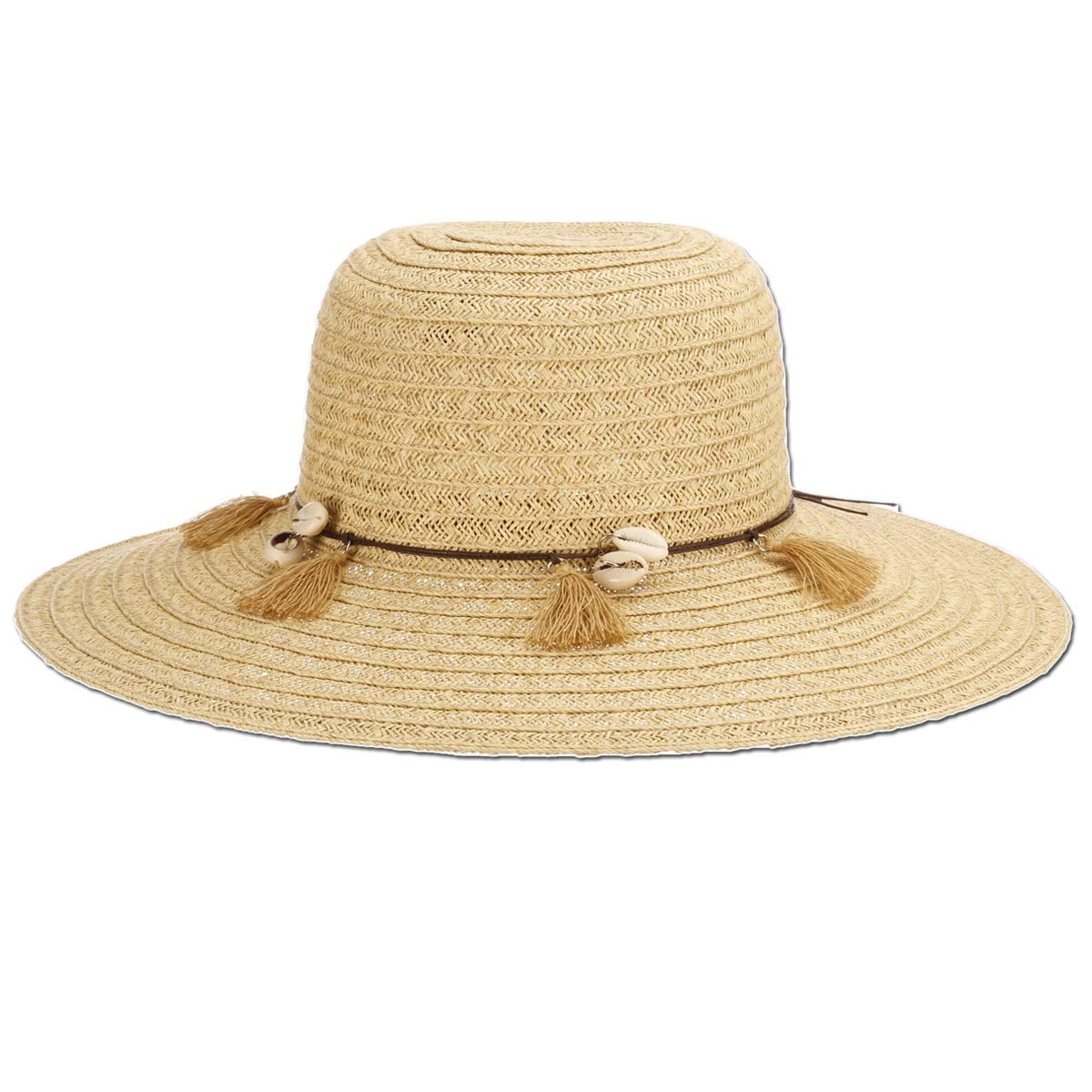 Panama Jack Women's Sun Hat - Lightweight Paper Braid, Packable, 4 1/4"  Floppy Big Brim with Shells and Tassels (Sand) - Walmart.com