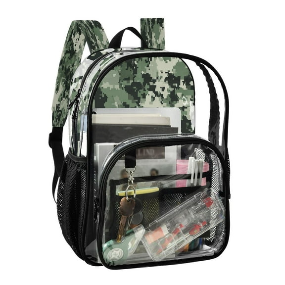 PVC Transparent Backpack Stylish & Durable Clear Backpack Perfect for School, Travel and Outings Pixelated Camouflage Pattern