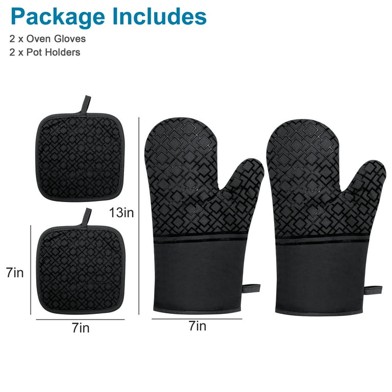  4Pcs Oven Mitts and Pot Holders Set, Black and White