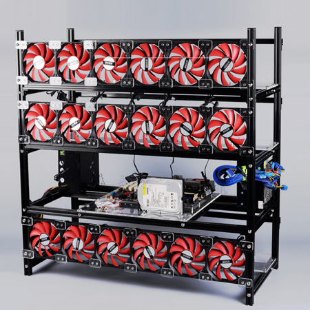 Pc S570 19 Gpu Aluminum Mining Frame Case Bitcoin Mining Rig Aluminum Stackable Frame Case With Bitcoin Miner 18 Fans Black Silver - 