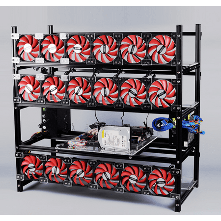 Pc S570 19 Gpu Aluminum Mining Frame Case Bitcoin Mining Rig Aluminum Stackable Frame Case With Bitcoin Miner 18 Fans Black Silver - 