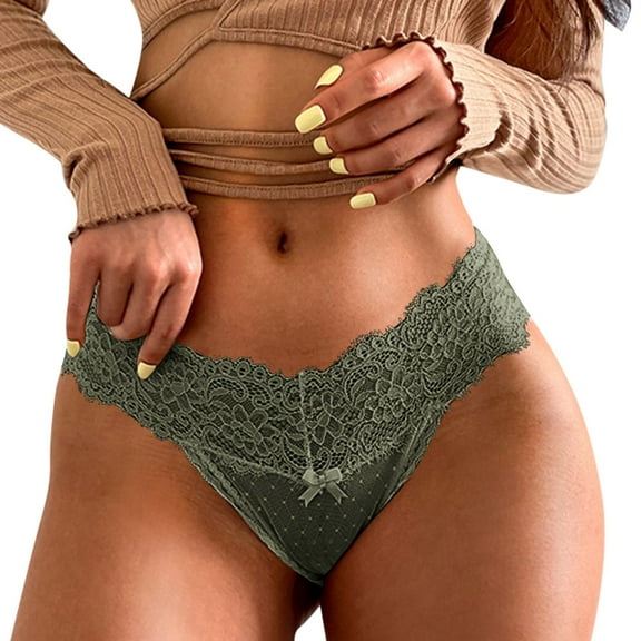 Panties for Women,Floral Embroidered Lace Sheer Thong Seamless Hollow Out Briefs,Womens Underwear,Army Green,One Size