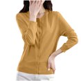 thumbnail image 4 of QIYAGBSA Cardigan Sweater for Women Round Neck Button Front Long Sleeve Stretch Knit Lightweight for Office and Daily Wear (Yellow L), 4 of 6