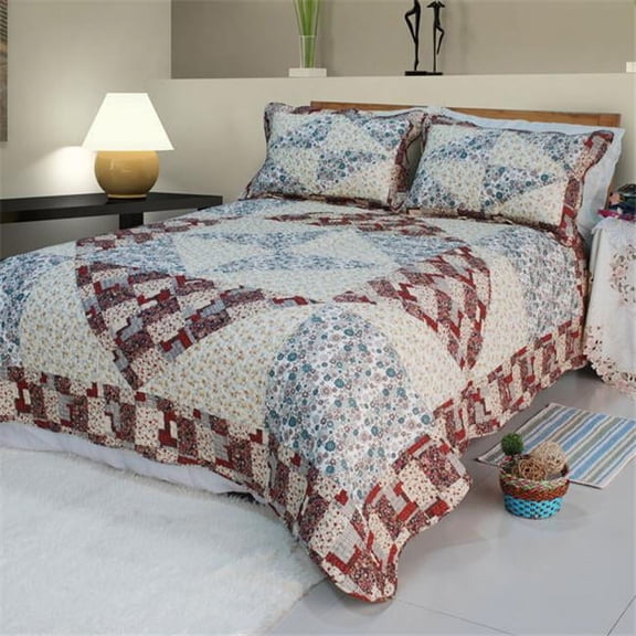 QTS01003-1 Floral Journey 2 Piece Twin Floral Vermicelli Patchwork Quilt Set