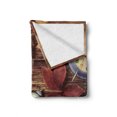 thumbnail image 2 of Fall Soft Flannel Fleece Throw Blanket, Different Colored Dry Maple Leaves and Various Alarm Clocks on Wooden Planks Print, Cozy Plush for Indoor and Outdoor Use, 50" x 60", Multicolor, by Ambesonne, 2 of 6