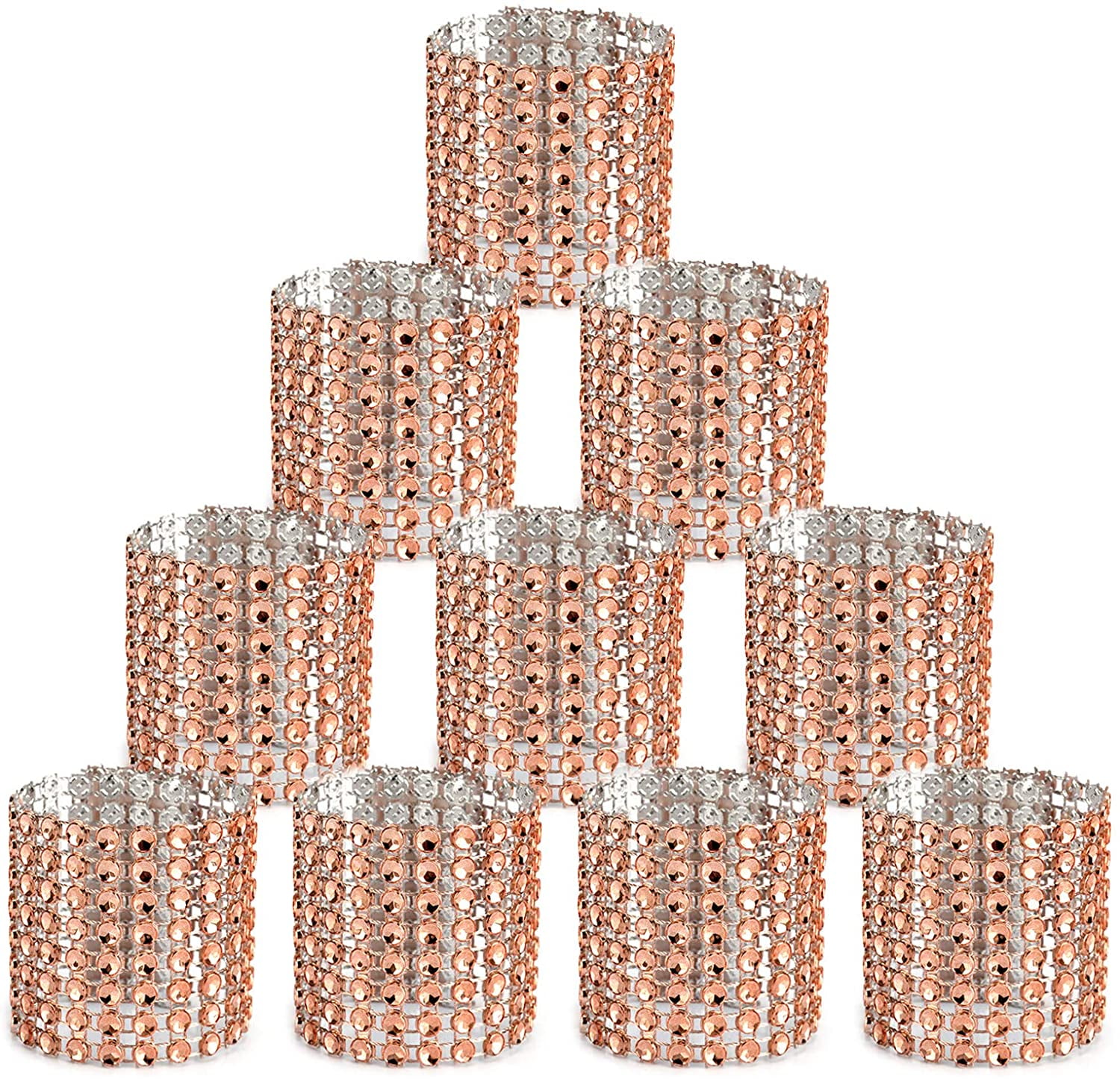 Elegant Rose Gold Rhinestone Napkin Rings Set of 100 for Table