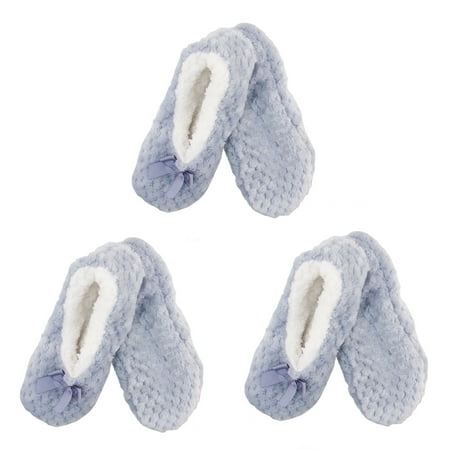 

Adult Super Soft Warm Cozy Fuzzy Soft Touch Slippers Non-Slip Lined Socks Light Grey Lavender Large 3 Pairs