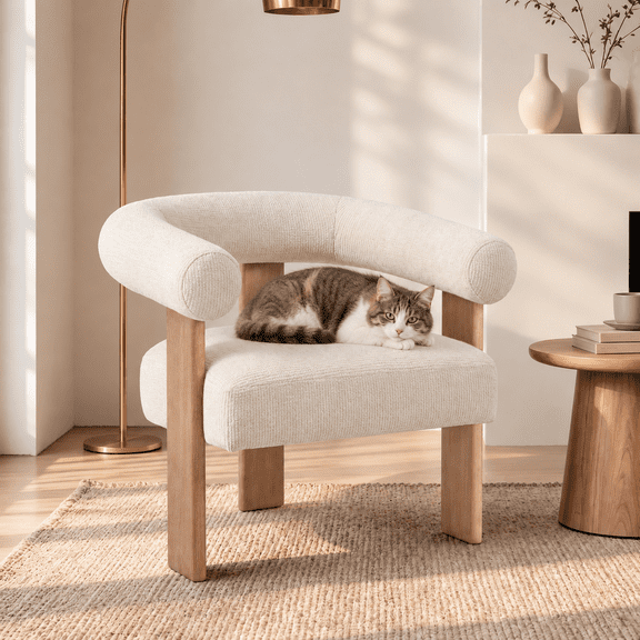 Usaint 25" Oversized Barrel Accent Chairs, Upholstered Chenille Chair, Cozy Reading Chairs for Living Room, Bedroom & Apartment, Cream