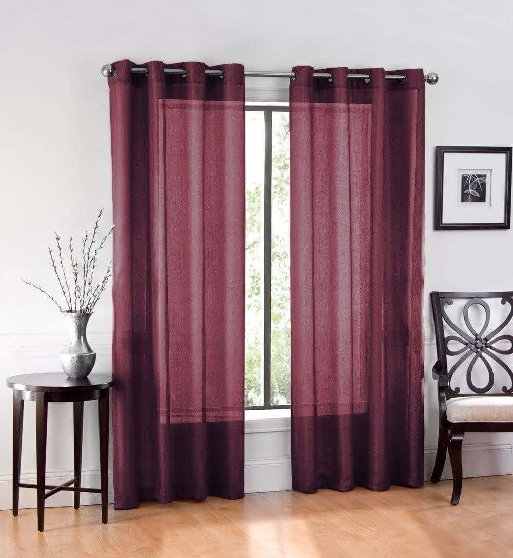 Set of 2 Burgundy Sheer Voile drapes 57" wide x the length you need Birthdays. 