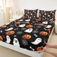 thumbnail image 4 of Feelyou Cute Gothic Ghost Bed Sheets, Cartoon Pumpkin Full Size Sheets, Black Orange, 4-Piece, 1 Flat Sheet, 1 Fitted Sheet and 2 Pillowcases, 4 of 5