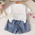 thumbnail image 5 of SGMVNU Girls 2 Piece Summer Outfit Casual Short Sleeve Graphic Tee Shirt and Denim Shorts Set Kid Clothing Set Size 6-7 Years White, 5 of 8