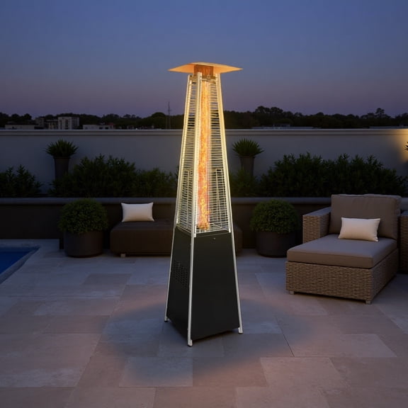 48,000 BTU Pyramid Patio Heater with Wheels & Cover, Propane Outdoor Heater for Garden, Poolside & Backyard, Commercial & Residential Use, Black/Silver