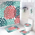 thumbnail image 2 of 4 Pcs Shower Curtain Set Tulip Cactus Pinnata Floral Shower Curtain Waterproof Fabric Shower Curtain Sets with Non-Slip Rug, Toilet Lid Cover, Bath Mat and 12 Hooks, 2 of 6