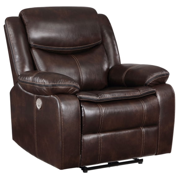 Susan Power Recliner, Dark Brown Faux Leather, USB Port, Pillow Top Arms
