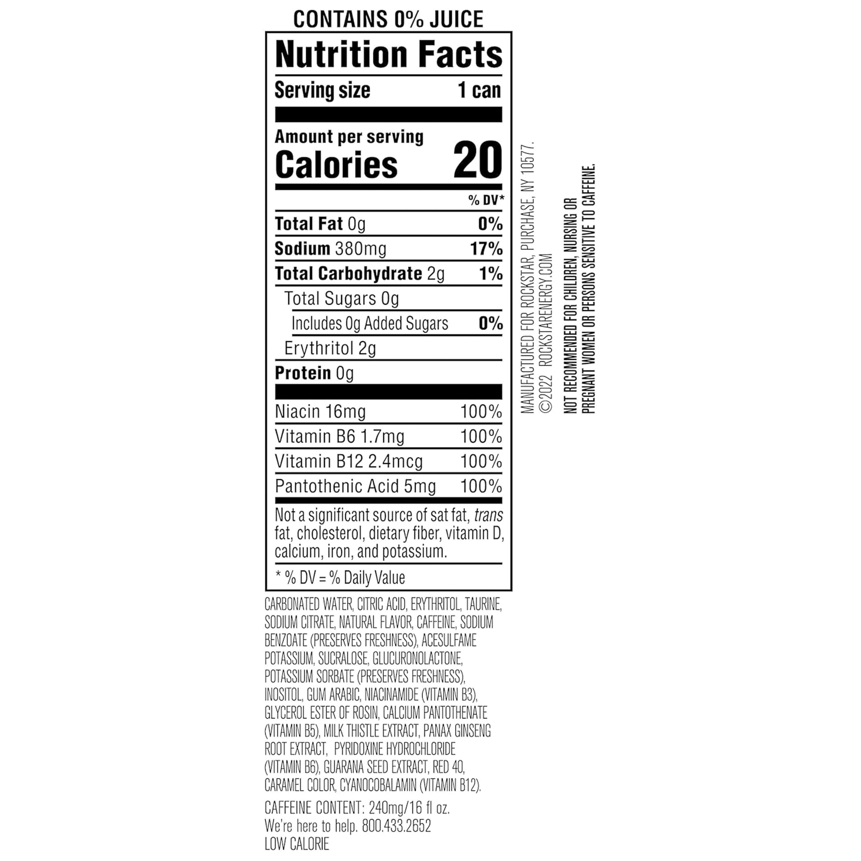 Rockstar Pure Zero Tangerine Mango Guava Strawberry Energy Drink, 16 fl oz, 12 Pack Cans