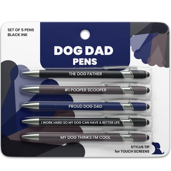 Set de 5 bolígrafos rubyloo para papá perruno, tinta negra, stylus y metal