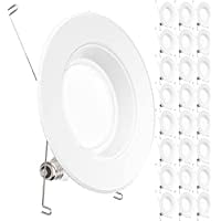 

24 Pack 5/6 Inch LED Can Lights Retrofit Recessed Lighting Baffle Trim Dimmable 6000K Sunlight 13W=75W 1050 LM Damp Rated Replacement Conversion Kit UL(6000K Sunlight)