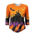 thumbnail image 3 of Womens Plus Size Halloween Shirts Crewneck 3/4 Sleeve Graphic Tees Funny Print Casual Tops Pullover Orange 3XL, 3 of 6