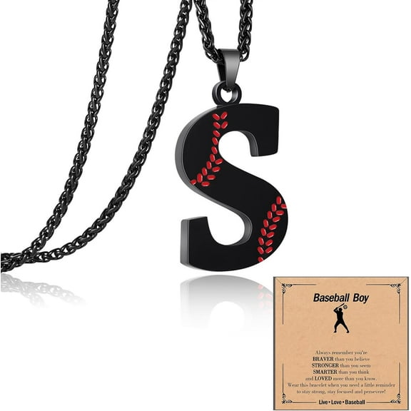 Baseball Initial Letter Necklace for Women, Stainless Steel Pendant Accessories Sport Charm Necklaces Personalized A-Z Letter Baseball Gift for Team Player Athlete Lover Fans Jewelry