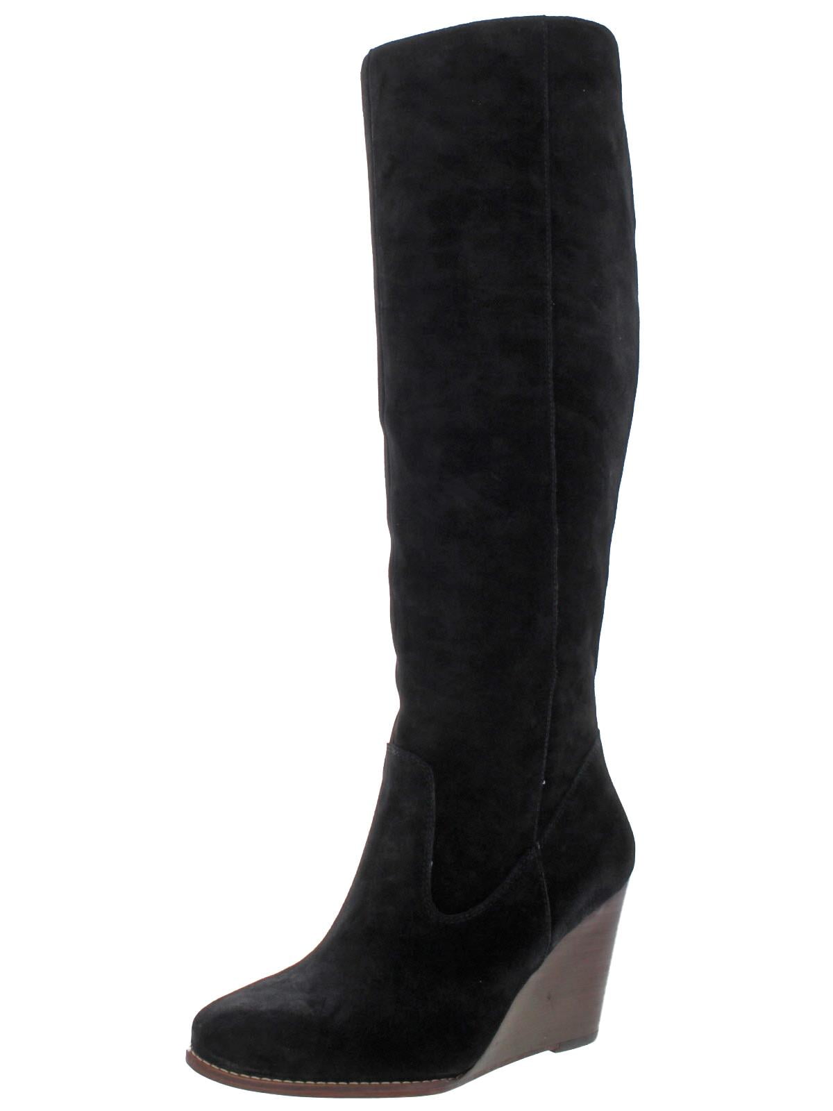 black suede wedge boots