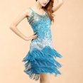 thumbnail image 2 of IWRICH Women's Dance Dress Tassel Salsa Dancewear Sequin Fringe Dress Modern Ballroom Outfits Sky Blue One Size, 2 of 6
