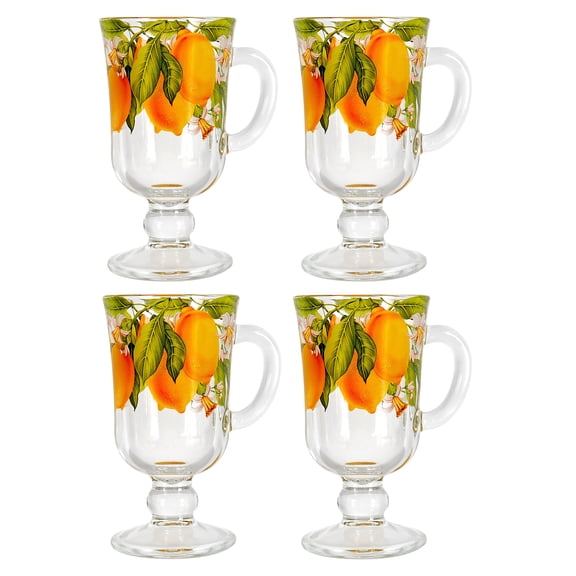 STP GOODS Lemon Glass Footed Irish Coffee Mug Set of 4 pcs 6.8 fl oz (200 ml) Irish Coffee Glasses Latte Mugs with Stem for Tea Hot Chocolate, Yellow and Clear