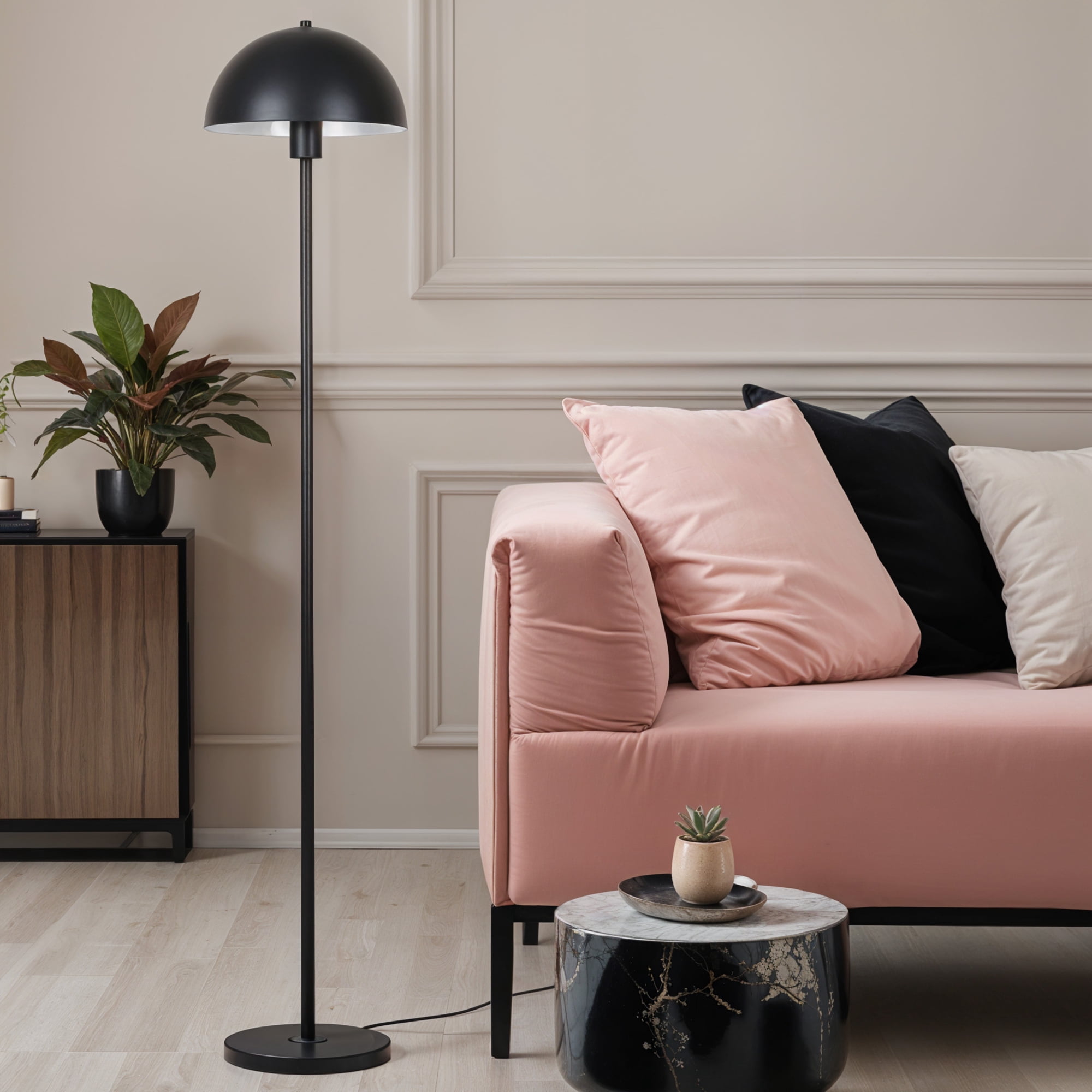 Kenroy Home Vega 56'' Floor Lamp with Black Metal Dome Shade Modern Floor Light Fixture for Living Room, Bedroom, or Office, Black