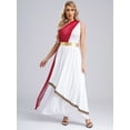thumbnail image 3 of Mufeng Women's Ancient Grecian Toga Costume One Shoulder Chiffon Overlay Vintage Trim Tunic Dress Burgundy L, 3 of 7