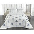 thumbnail image 2 of Ambesonne Ocean Quilted Coverlet 3 Pcs, Anchors and Skulls Bones, Queen Size, Navy Blue, 2 of 4