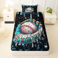 thumbnail image 3 of Castle Fairy Sport Baseball Twin Sheets 3pcs, Candy Glove Stars Pattern Bedding, Black Blue,1 Fitted Sheet, 1 Flat Sheet and 1 Pillowcase, 3 of 6