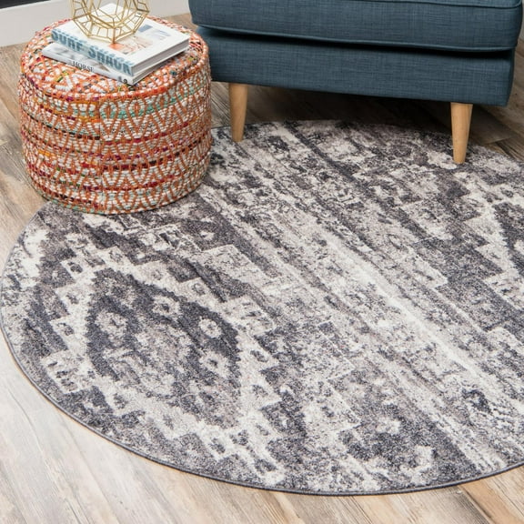 Unique Loom Basilica Collection Area Rug - Malasana (8' Round Gray/Beige)