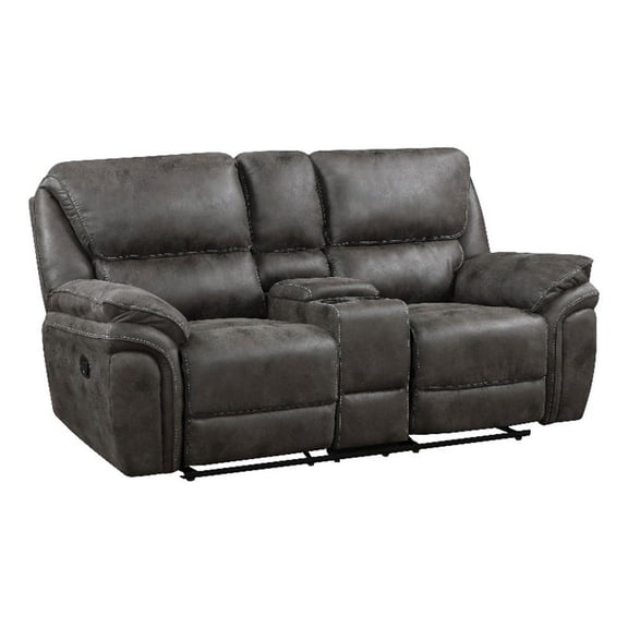 Tony 80 Inch Dual Manual Recliner Loveseat- Console- Cupholders- Gray