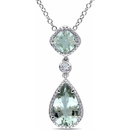 Tangelo 5 Carat T.G.W. Green Amethyst and Created White Sapphire Sterling Silver Halo Pendant, 18