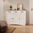 thumbnail image 3 of Sideboard Buffet Cabinet, Lofka Buffet Storage Cabinet with Drawers and Shelves, Wood Coffee Bar Cabinet with Storage, White+Gray, 3 of 9