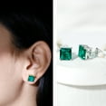 thumbnail image 3 of Rosec Jewels Princess Cut Created Emerald Solitaire Stud Earrings for Women - 8 mm - AAAA Grade, 925 Sterling Silver, 3 of 7