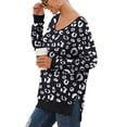 thumbnail image 5 of JWD Women's V-Neck Long Sleeve Side Split Loose Casual Knit Pullover Sweater Blouse FP Leopard Black-XX-Large, 5 of 5
