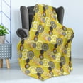 thumbnail image 4 of Geometric Soft Flannel Fleece Blanket, Retro Unusual Psychedelic Style Ring Shaped Dots and Spots in Various Colors Image, Cozy Plush for Indoor and Outdoor Use, 60" x 80", Mustard, by Ambesonne, 4 of 5