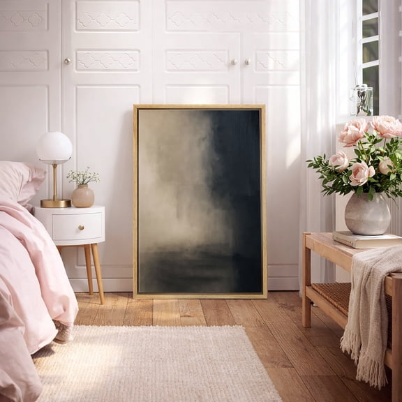 Framed Canvas Print Gray Black Abstract Wall Art Modern Neutral Decorative for Living Room Bedroom - 16"x24" NATURAL
