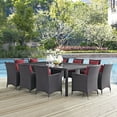 thumbnail image 4 of Modern Contemporary Urban Design Outdoor Patio Balcony Eleven PCS Dining Chairs and Table Set, Red, Rattan, 4 of 7
