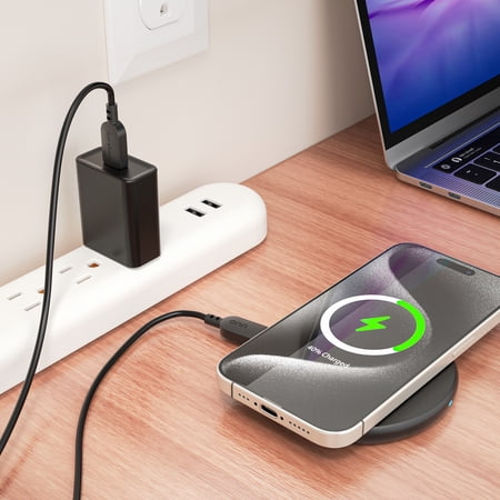 ONN 10W WIRELESS CHARGING PAD WITH 5FT USB-C CABLE AND WALL ADAPTER, QI CERTIFIED, BLACK – COMPATIBLE WITH IPHONE 17/16/15/14/13/12 SERIES, SAMSUNG GALAXY, NOTE, PIXEL DEVICES