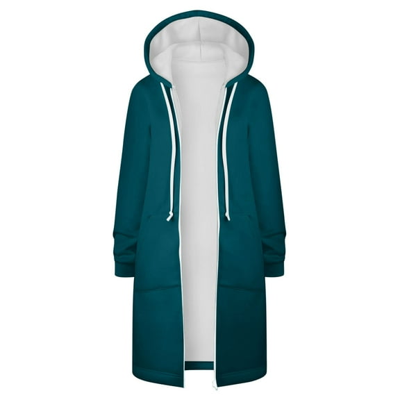 Hoodies for Women Fashion Sweatshirts: Solid Color Spring And Autumn Casual Zipper Long Sleeve Hooded Long Coat Comfortable Full Zip Up Hoodie Womens Long Fleece Sweatshirt with Pockets