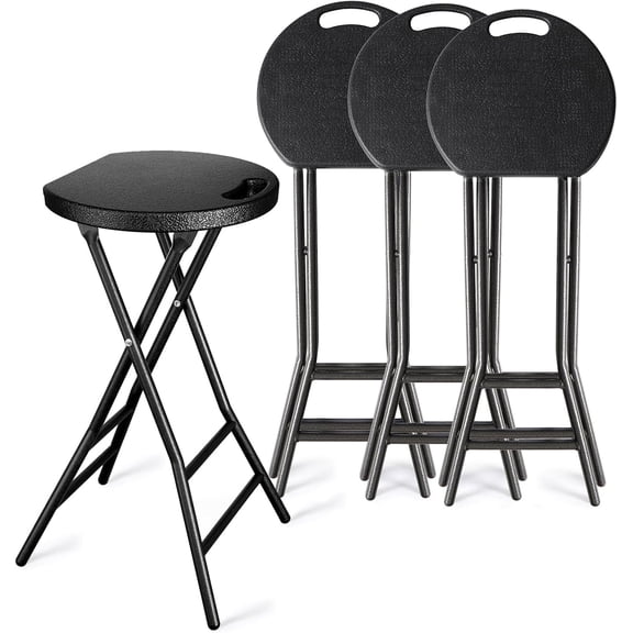 YOMT Folding Stools for Adults Portable, Backless 24 inch Folding Bar Stools, Heavy Duty Foldable Stools with Handle for Kitchen Counter Room Home Camping Indoor Outdoor, Set of 4