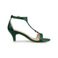 thumbnail image 3 of BLISSFUL STEP Women's Shoes T-Strap Embossed Kitten Heel Buckle Closure Open Toe Dress Sandals Dark Green 10, 3 of 7