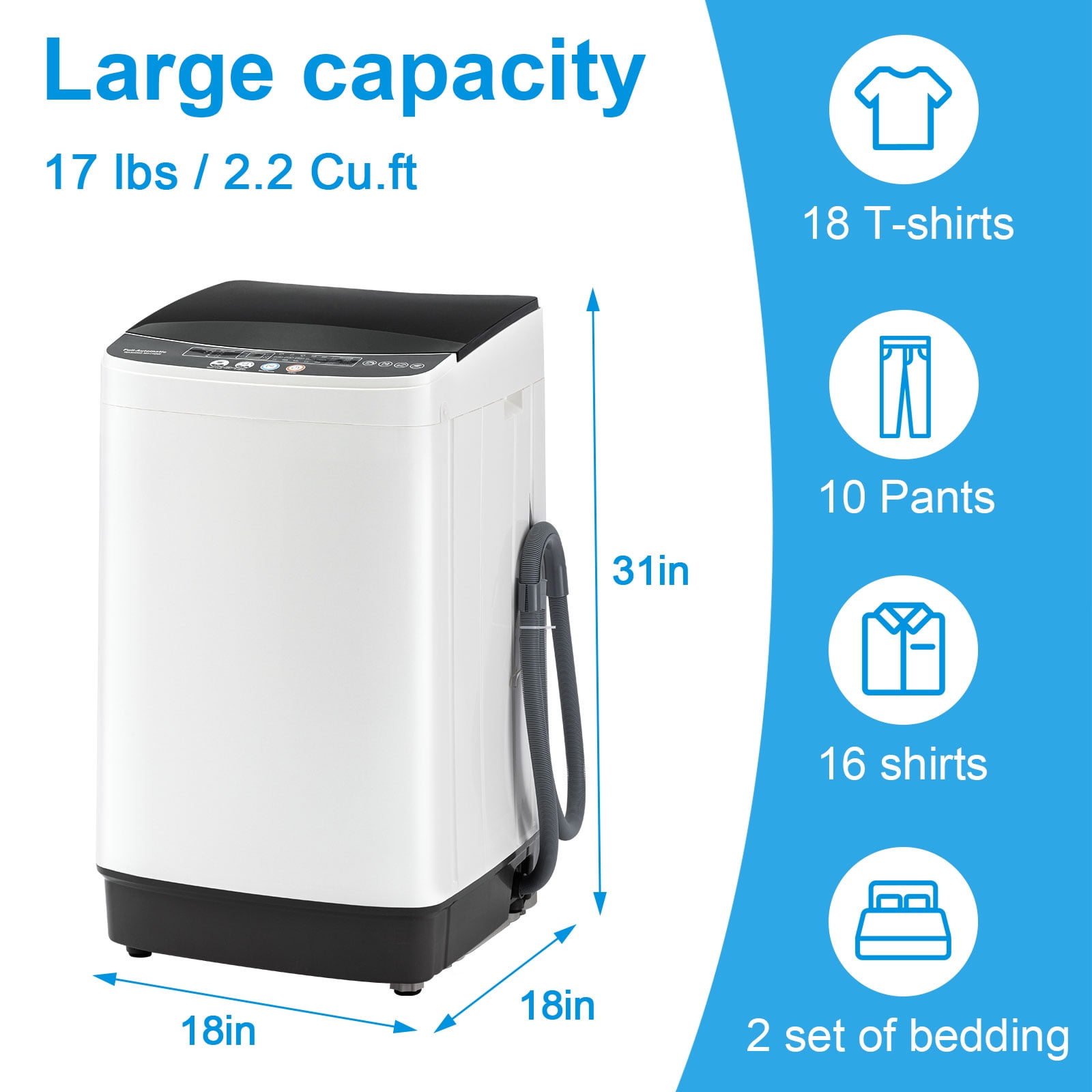 Dimedeal Portable Washing Machine, 17LBS Full Automatic Washer with Spinner, 10 Programs Compact Laundry Machine, Mini Washing Machine Perfect for Small Spaces