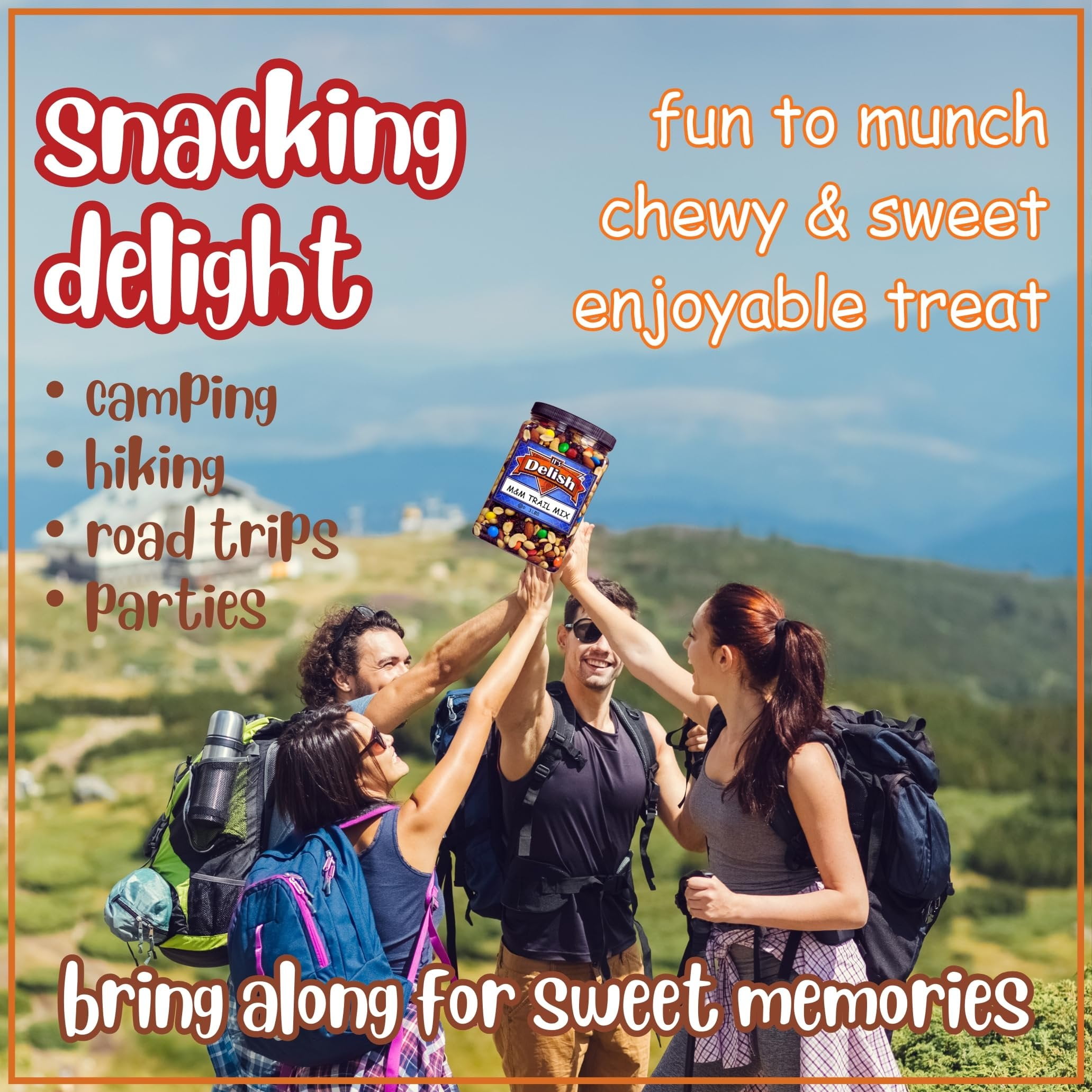 M&M's Classic Trail Mix by It's Delish, 3 lb Reusable Container  Gourmet Chocolate M and M Trail Mix with Dried Fruit and Nuts  Sweet and Salty Snack Mix  Kosher Dairy