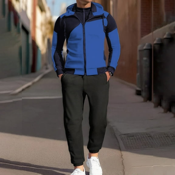 Letdown Men's Casual Active Tracksuits 2 Piece Full Zip Jackets Pants Jogging Suits Sweatsuit Set Jogging Tracksuit Mens (Blue, L)