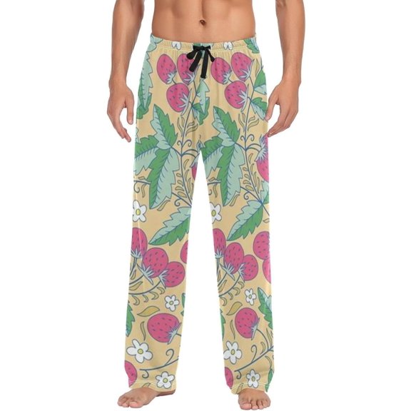 Cute Strawberry and Flowers Ghost Pajama Pants, Men's Lounge Pants Light with Drawstring and Pockets, Christmas New Year Birthday Father's Day Gifts