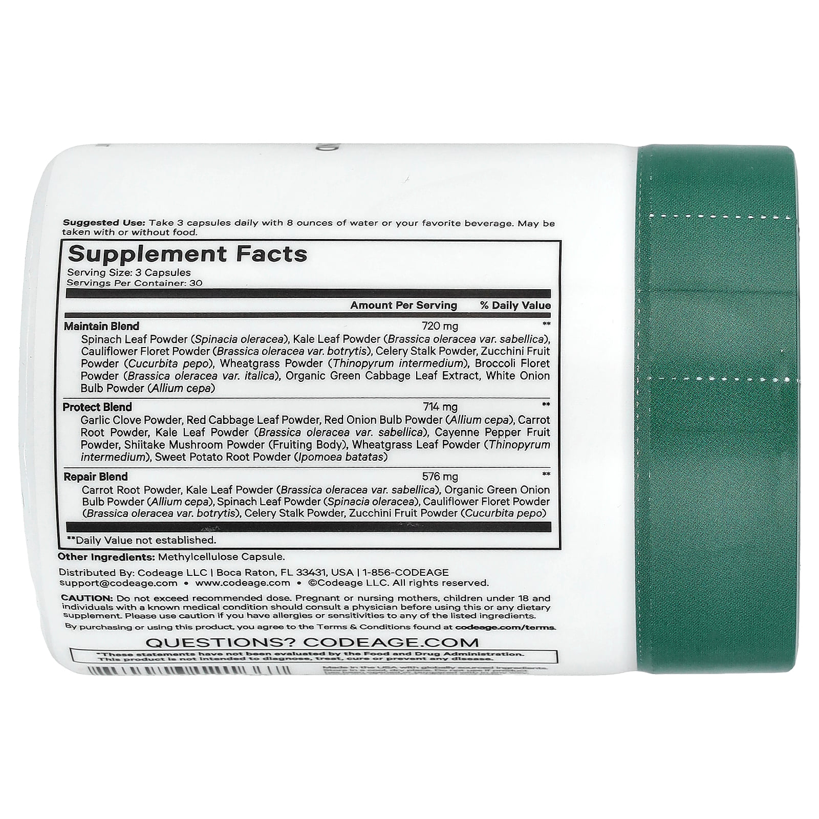Codeage Instantfood Easy Veggies, Whole Food Greens Vitamins, Vegetables & Minerals Capsule, 90 Ct