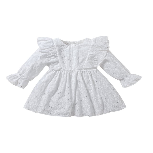 EIMELI Robe d'Automne pour Bébé Fille Manches Longues à Volants Robe Trapèze Unie Robe d'Hiver Princesse Vêtements Marron 3-6 Mois